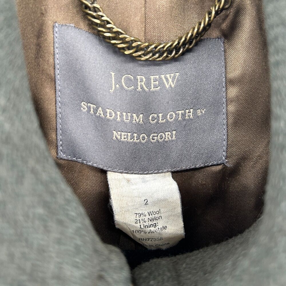 J. CREW Stadium Cloth Nello Gori *Flawed Olive Green Wool Double Breasted Coat 2 - Picture 5 of 6